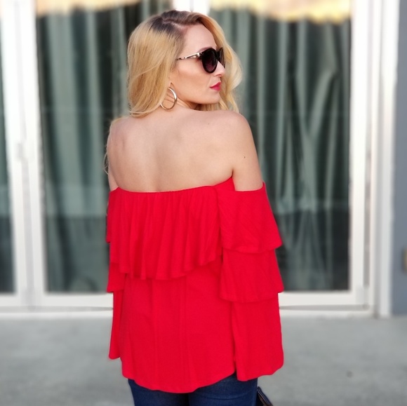 KIVA Red Off Shoulder Top - Picture 3 of 5